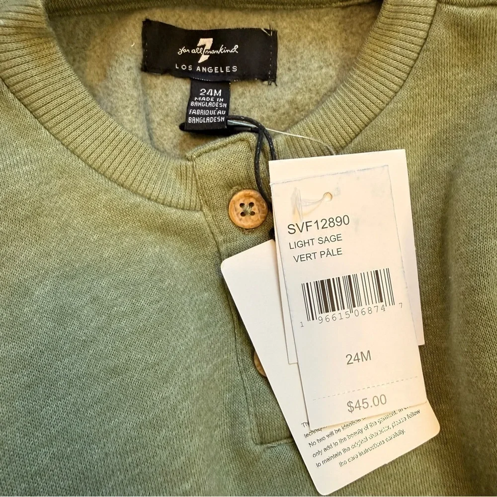 NWT 7 For All Mankind Light Sage Button-Up Top and Jeans Set Girl 24m MSRP$45